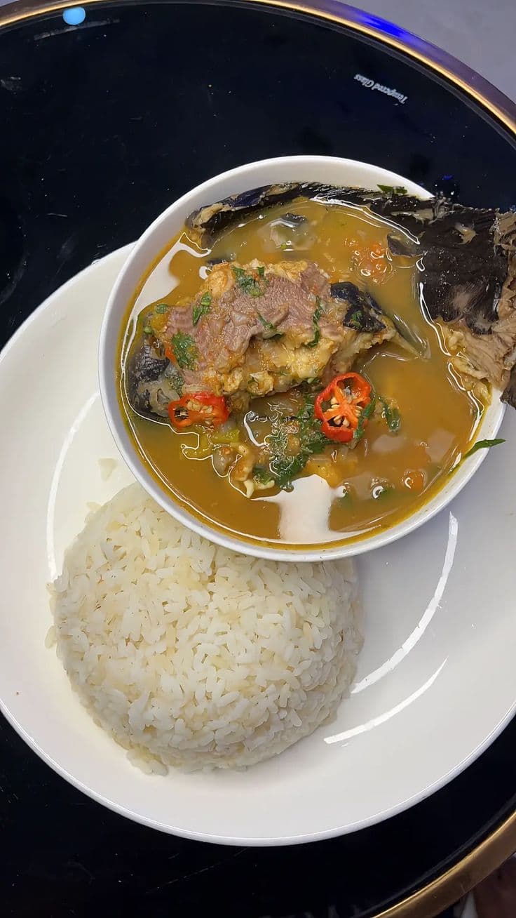 Catfish Pepper soup and White Rice