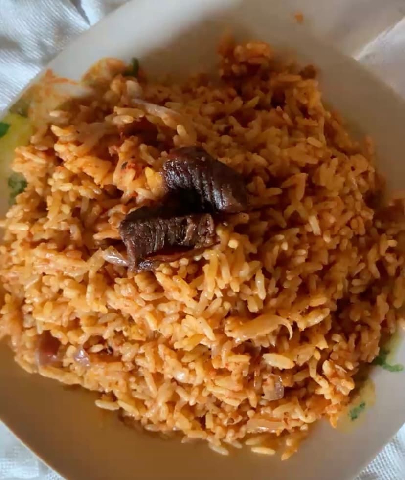 Jellof Rice and Beef and Salad